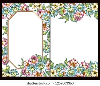 Invitation greeting card with floral background. Wedding invitation, thank you card, save the date cards.