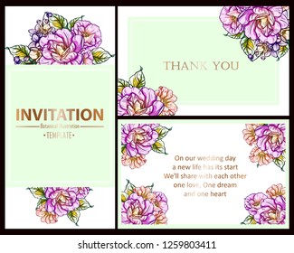 Invitation greeting card with floral background. Wedding invitation, thank you card, save the date cards.