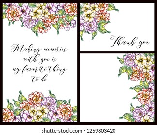 Invitation greeting card with floral background. Wedding invitation, thank you card, save the date cards.