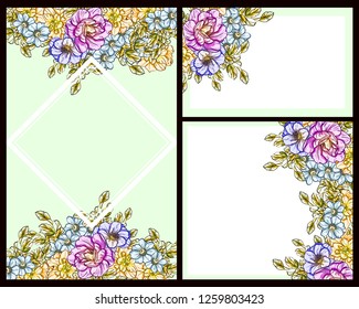 Invitation greeting card with floral background. Wedding invitation, thank you card, save the date cards.
