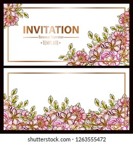 Invitation greeting card with floral background. Wedding invitation, thank you card, save the date cards.