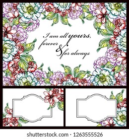 Invitation greeting card with floral background. Wedding invitation, thank you card, save the date cards.