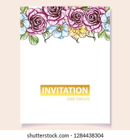 Invitation greeting card with floral background. Wedding invitation, thank you card, save the date cards.