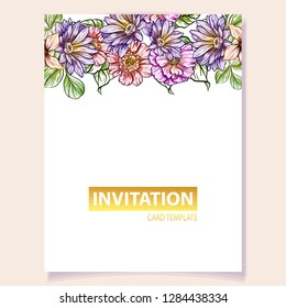 Invitation greeting card with floral background. Wedding invitation, thank you card, save the date cards.