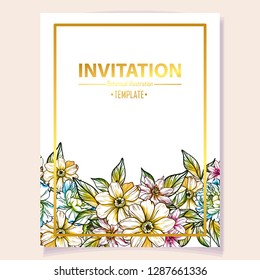 Invitation greeting card with floral background. Wedding invitation, thank you card, save the date cards.