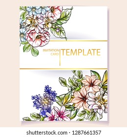 Invitation greeting card with floral background. Wedding invitation, thank you card, save the date cards.
