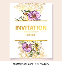 Invitation greeting card with floral background. Wedding invitation, thank you card, save the date cards.