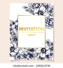 Invitation greeting card with floral background. Wedding invitation, thank you card, save the date cards.