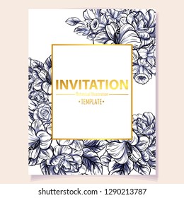 Invitation greeting card with floral background. Wedding invitation, thank you card, save the date cards.