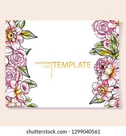 Invitation greeting card with floral background. Wedding invitation, thank you card, save the date cards.