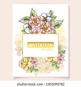 Invitation greeting card with floral background. Wedding invitation, thank you card, save the date cards.