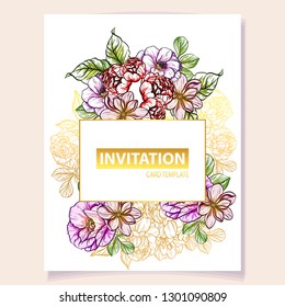 Invitation greeting card with floral background. Wedding invitation, thank you card, save the date cards.