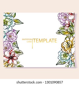 Invitation greeting card with floral background. Wedding invitation, thank you card, save the date cards.