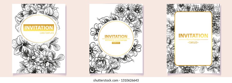 Invitation greeting card with floral background. Wedding invitation, thank you card, save the date cards.