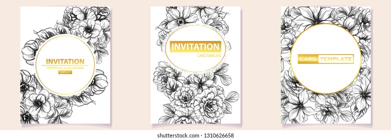 Invitation greeting card with floral background. Wedding invitation, thank you card, save the date cards.