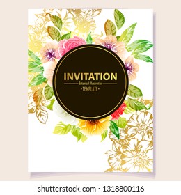 Invitation greeting card with floral background. Wedding invitation, thank you card, save the date cards.