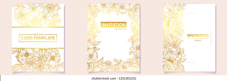Invitation greeting card with floral background. Wedding invitation, thank you card, save the date cards.