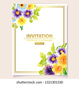 Invitation greeting card with floral background. Wedding invitation, thank you card, save the date cards.