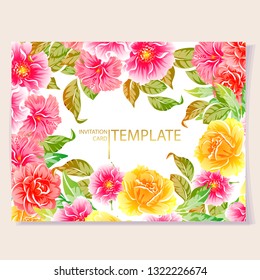 Invitation greeting card with floral background. Wedding invitation, thank you card, save the date cards.