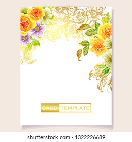 Invitation greeting card with floral background. Wedding invitation, thank you card, save the date cards.