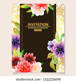 Invitation greeting card with floral background. Wedding invitation, thank you card, save the date cards.