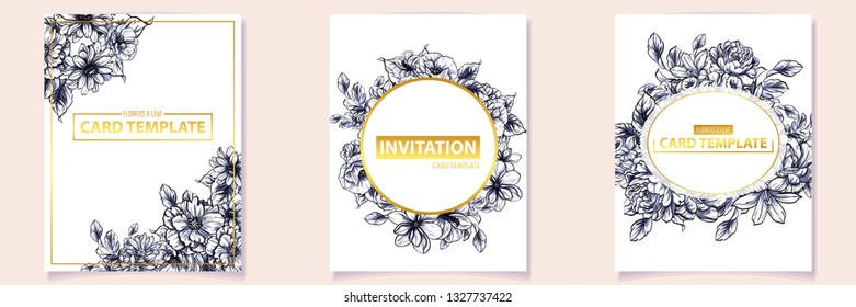 Invitation greeting card with floral background. Wedding invitation, thank you card, save the date cards.