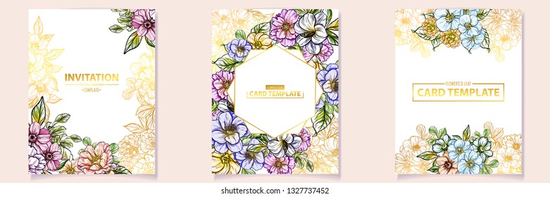 Invitation greeting card with floral background. Wedding invitation, thank you card, save the date cards.