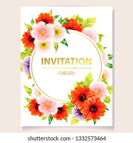 Invitation greeting card with floral background. Wedding invitation, thank you card, save the date cards.