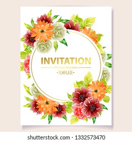 Invitation greeting card with floral background. Wedding invitation, thank you card, save the date cards.