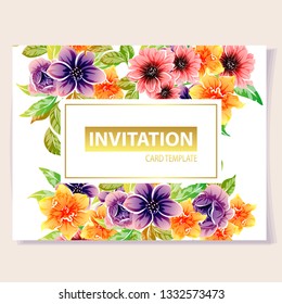 Invitation greeting card with floral background. Wedding invitation, thank you card, save the date cards.