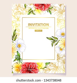 Invitation greeting card with floral background. Wedding invitation, thank you card, save the date cards.