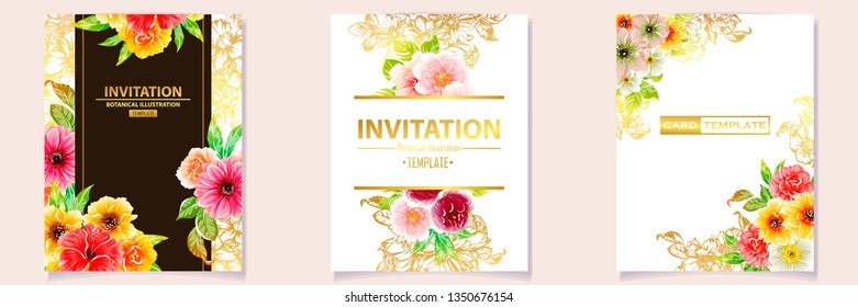 Invitation greeting card with floral background. Wedding invitation, thank you card, save the date cards.