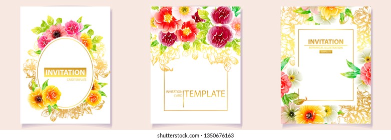 Invitation greeting card with floral background. Wedding invitation, thank you card, save the date cards.
