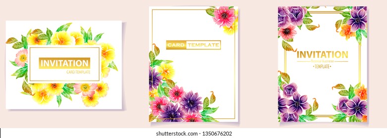 Invitation greeting card with floral background. Wedding invitation, thank you card, save the date cards.