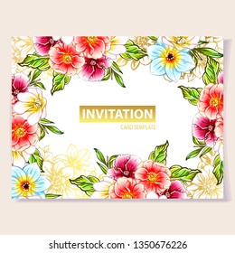 Invitation greeting card with floral background. Wedding invitation, thank you card, save the date cards.