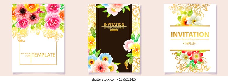 Invitation greeting card with floral background. Wedding invitation, thank you card, save the date cards.