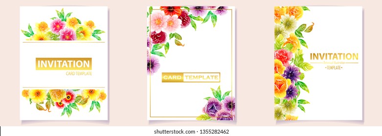Invitation greeting card with floral background. Wedding invitation, thank you card, save the date cards.
