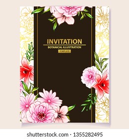Invitation greeting card with floral background. Wedding invitation, thank you card, save the date cards.