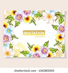 Invitation greeting card with floral background. Wedding invitation, thank you card, save the date cards.