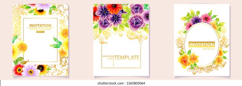 Invitation greeting card with floral background. Wedding invitation, thank you card, save the date cards.