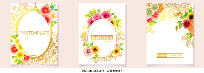 Invitation greeting card with floral background. Wedding invitation, thank you card, save the date cards.