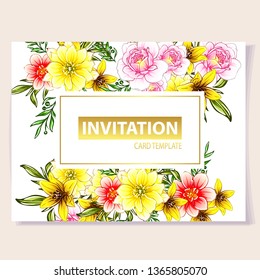 Invitation greeting card with floral background. Wedding invitation, thank you card, save the date cards.