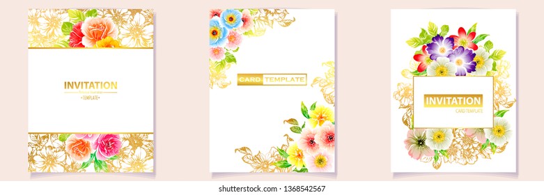 Invitation greeting card with floral background. Wedding invitation, thank you card, save the date cards.