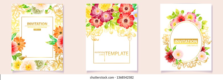 Invitation greeting card with floral background. Wedding invitation, thank you card, save the date cards.