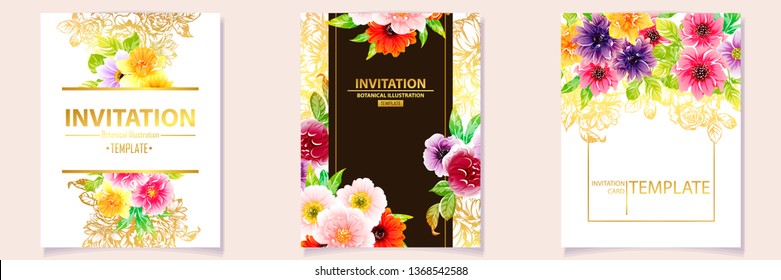 Invitation greeting card with floral background. Wedding invitation, thank you card, save the date cards.