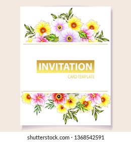 Invitation greeting card with floral background. Wedding invitation, thank you card, save the date cards.