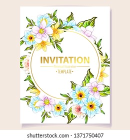 Invitation greeting card with floral background. Wedding invitation, thank you card, save the date cards.