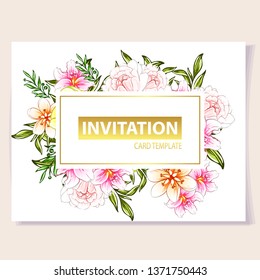 Invitation greeting card with floral background. Wedding invitation, thank you card, save the date cards.