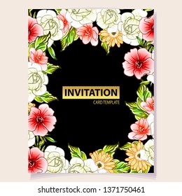 Invitation greeting card with floral background. Wedding invitation, thank you card, save the date cards.