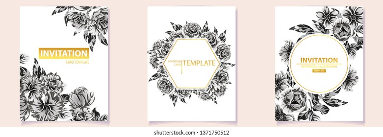 Invitation greeting card with floral background. Wedding invitation, thank you card, save the date cards.